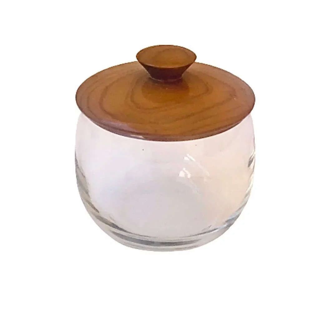 Vintage Oregon Myrtlewood Glass Jar With Lid Covered Storage Canister